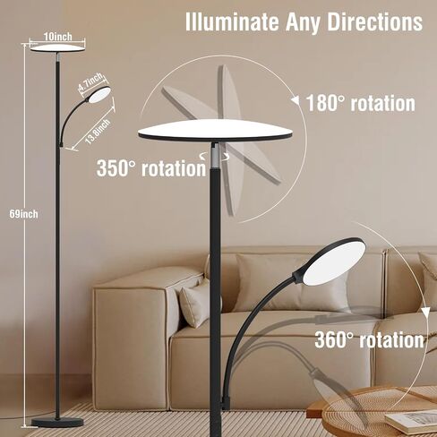 42W/4500LM LED Floor Lamp for Living Room, Dimmable Floor Lamp with Reading Light, Standing Lamp for Bedroom Office, Stepless Floor Light with Remote, Timer & Metal Base, 4 Color Temperatures in Saudi Arabia