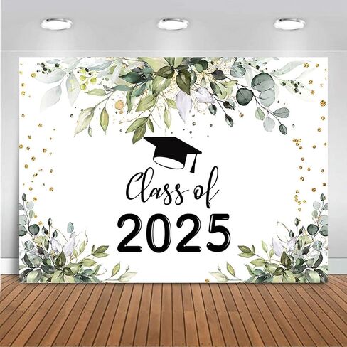 Mocsicka 2024 Graduation Picture Backdrop Green Leaves Graduation Decorations Class of 2024 Boho Black Bachelor Cap Prom 2024 Congratulations Banner Graduation Party Decorations in Saudi Arabia