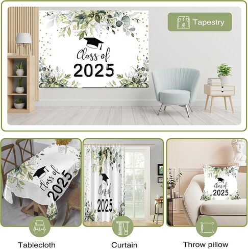 Mocsicka 2024 Graduation Picture Backdrop Green Leaves Graduation Decorations Class of 2024 Boho Black Bachelor Cap Prom 2024 Congratulations Banner Graduation Party Decorations in Saudi Arabia