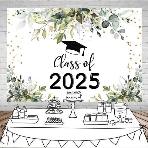 Mocsicka 2024 Graduation Picture Backdrop Green Leaves Graduation Decorations Class of 2024 Boho Black Bachelor Cap Prom 2024 Congratulations Banner Graduation Party Decorations in Saudi Arabia