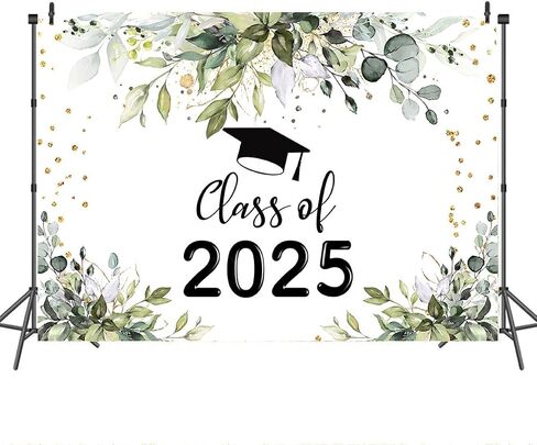 Mocsicka 2024 Graduation Picture Backdrop Green Leaves Graduation Decorations Class of 2024 Boho Black Bachelor Cap Prom 2024 Congratulations Banner Graduation Party Decorations in Saudi Arabia