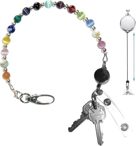 Hidden Hollow Beads Key Keeper 12" With Retractable Reel Women's Beaded Hand Strap Chain Finder Organizer Wallet Purse Holder Ring in Saudi Arabia