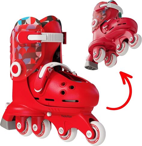 Yvolution Kids Learner Training Skates for Beginner, 2 in 1 Adjustable Roller Skates, Converts from Tri-Wheel to Inline Skates, No Tool Needed for Girls Boys 2+ Years Old, US Size 7-11 (Pink) in Saudi Arabia