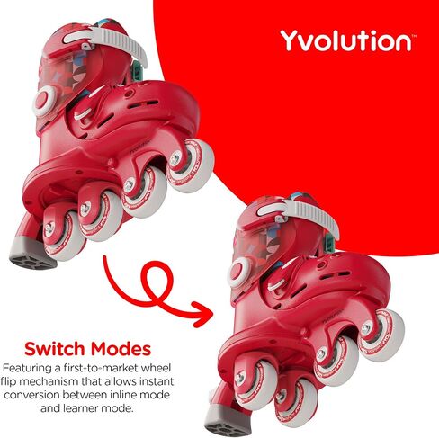 Yvolution Kids Learner Training Skates for Beginner, 2 in 1 Adjustable Roller Skates, Converts from Tri-Wheel to Inline Skates, No Tool Needed for Girls Boys 2+ Years Old, US Size 7-11 (Pink) in Saudi Arabia