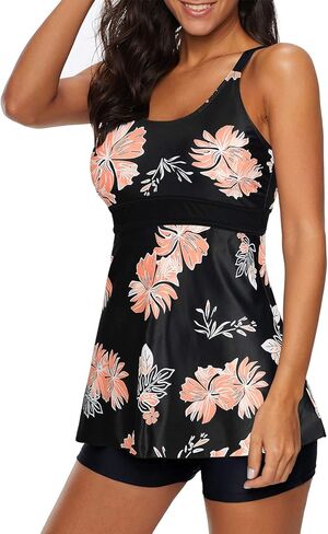 Zando Hot Pink Two Piece Womens Swimsuits Swimsuit for Women Womens Rose Pink Tummy Control Bathing Suits Tankini Tops for Women Swimwear Swimdress Modest Bathing Suit Top with Boyshorts L in Saudi Arabia