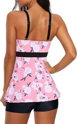 Zando Hot Pink Two Piece Womens Swimsuits Swimsuit for Women Womens Rose Pink Tummy Control Bathing Suits Tankini Tops for Women Swimwear Swimdress Modest Bathing Suit Top with Boyshorts L in Saudi Arabia