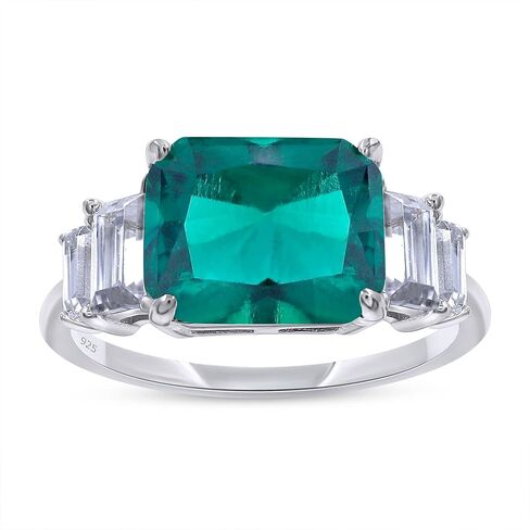 AFFY Solitaire Engagement Ring, 8X10MM Emerald Shape Zambian Emerald Lab Grown Gemstone & Created Moissanite Wedding Promise Ring In 14K Gold Over Sterling Silver (3.40 Cttw) in Saudi Arabia