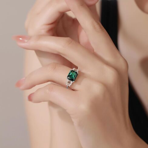 AFFY Solitaire Engagement Ring, 8X10MM Emerald Shape Zambian Emerald Lab Grown Gemstone & Created Moissanite Wedding Promise Ring In 14K Gold Over Sterling Silver (3.40 Cttw) in Saudi Arabia