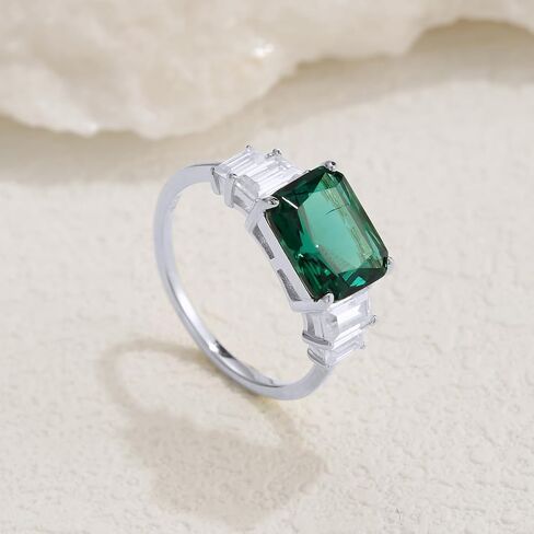 AFFY Solitaire Engagement Ring, 8X10MM Emerald Shape Zambian Emerald Lab Grown Gemstone & Created Moissanite Wedding Promise Ring In 14K Gold Over Sterling Silver (3.40 Cttw) in Saudi Arabia