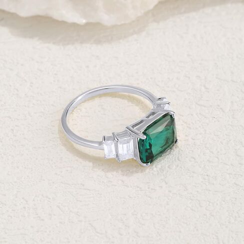 AFFY Solitaire Engagement Ring, 8X10MM Emerald Shape Zambian Emerald Lab Grown Gemstone & Created Moissanite Wedding Promise Ring In 14K Gold Over Sterling Silver (3.40 Cttw) in Saudi Arabia