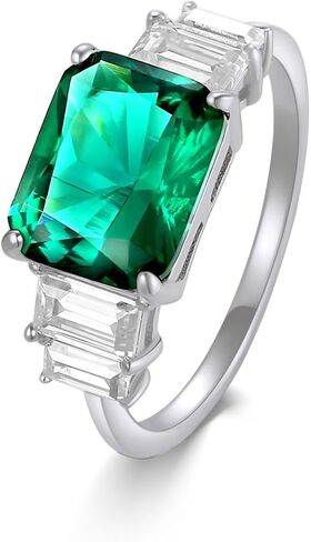 AFFY Solitaire Engagement Ring, 8X10MM Emerald Shape Zambian Emerald Lab Grown Gemstone & Created Moissanite Wedding Promise Ring In 14K Gold Over Sterling Silver (3.40 Cttw) in Saudi Arabia