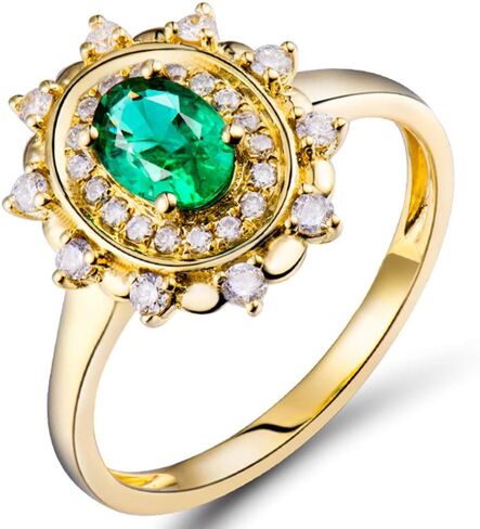 14K Yellow Gold Natural Emerald Diamonds Ring for Women Promise Engagement Wedding Anniversary Promotion in Saudi Arabia