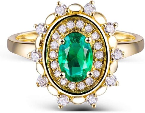 14K Yellow Gold Natural Emerald Diamonds Ring for Women Promise Engagement Wedding Anniversary Promotion in Saudi Arabia