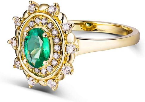 14K Yellow Gold Natural Emerald Diamonds Ring for Women Promise Engagement Wedding Anniversary Promotion in Saudi Arabia