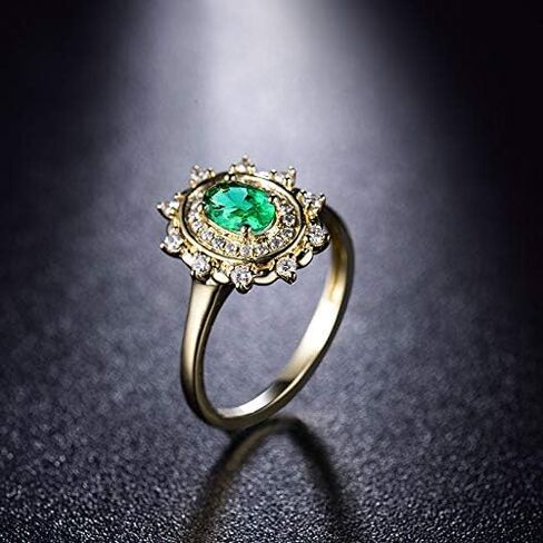14K Yellow Gold Natural Emerald Diamonds Ring for Women Promise Engagement Wedding Anniversary Promotion in Saudi Arabia