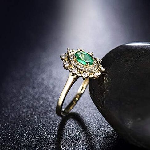14K Yellow Gold Natural Emerald Diamonds Ring for Women Promise Engagement Wedding Anniversary Promotion in Saudi Arabia