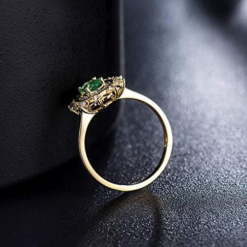 14K Yellow Gold Natural Emerald Diamonds Ring for Women Promise Engagement Wedding Anniversary Promotion in Saudi Arabia