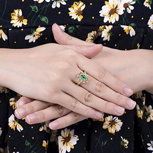 14K Yellow Gold Natural Emerald Diamonds Ring for Women Promise Engagement Wedding Anniversary Promotion in Saudi Arabia