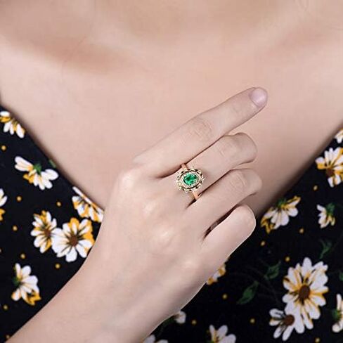 14K Yellow Gold Natural Emerald Diamonds Ring for Women Promise Engagement Wedding Anniversary Promotion in Saudi Arabia