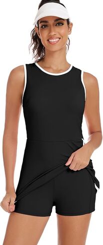 Tennis Dress for Women with Built-in Shorts and Bra Crew Neck Sleeveless Athletic Side Slit Golf Mini Dress in Saudi Arabia