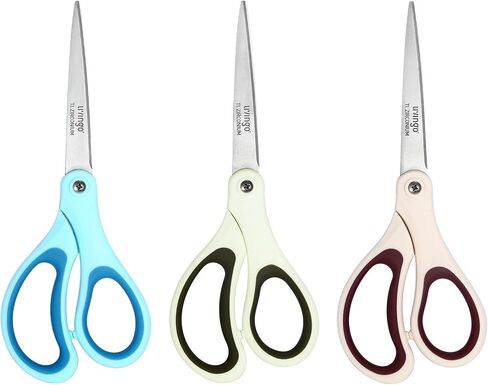 LIVINGO Scissors All Purpose - Titanium Coated Heavy Duty Sharp Stainless Steel Comfortable Shears for Office Home School Cutting Paper Fabric, Blue, White, and Brown, 3 Pieces in Saudi Arabia
