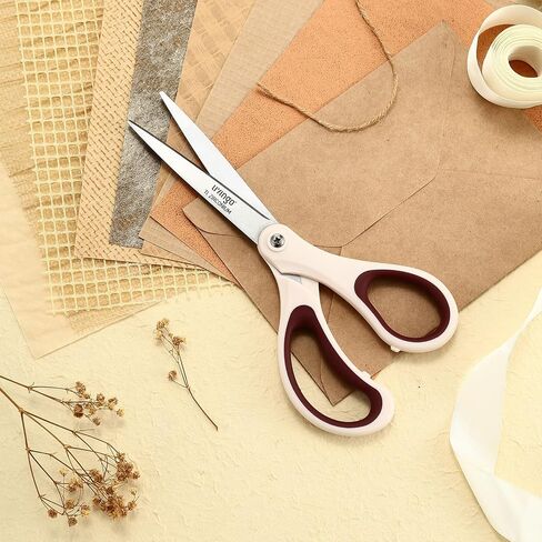 LIVINGO Scissors All Purpose - Titanium Coated Heavy Duty Sharp Stainless Steel Comfortable Shears for Office Home School Cutting Paper Fabric, Blue, White, and Brown, 3 Pieces in Saudi Arabia