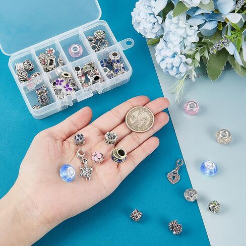 PH PandaHall 60 Styles Large Hole European Lampwork Beads Murano Glass Beads Rhinestone Spacers Metal Dangle Pendant Charms for Snake Chain Bracelet Bangle Necklace, 60pcs in Saudi Arabia