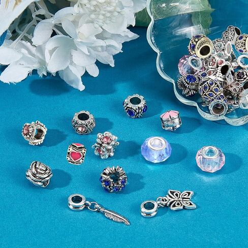 PH PandaHall 60 Styles Large Hole European Lampwork Beads Murano Glass Beads Rhinestone Spacers Metal Dangle Pendant Charms for Snake Chain Bracelet Bangle Necklace, 60pcs in Saudi Arabia