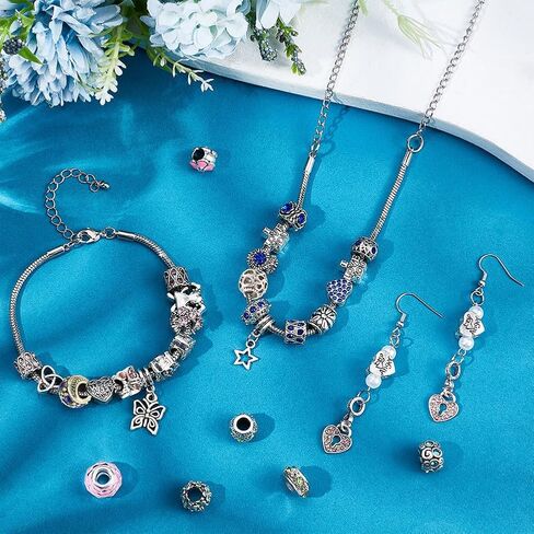 PH PandaHall 60 Styles Large Hole European Lampwork Beads Murano Glass Beads Rhinestone Spacers Metal Dangle Pendant Charms for Snake Chain Bracelet Bangle Necklace, 60pcs in Saudi Arabia