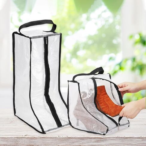 Boot Storage Bags [4PCS] - Plastic Tall Short Boot Carry Bags Clear Shoe Bags with Handle for Travel & Daily Use - [White] Waterproof & DustProof Boot Bags for Cowboy Boots in Saudi Arabia