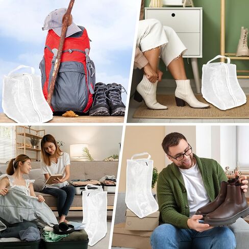 أكياس تخزين التمهيد [4pcs] - أكياس الحذاء القصير القامة من البلاستيك القصير أكياس واضحة مع مقبض للسفر والاستخدام اليومي - [أبيض] أكياس التمهيد مقاومة للماء وأغبار لأحذية رعاة البقر in Kuwait