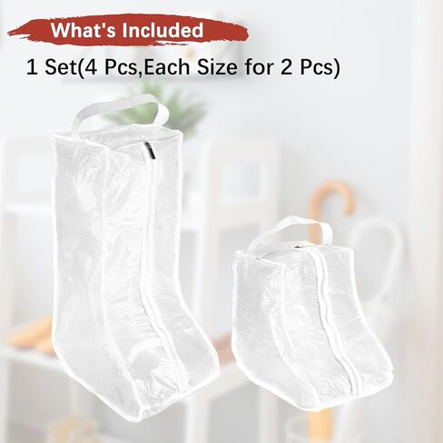 أكياس تخزين التمهيد [4pcs] - أكياس الحذاء القصير القامة من البلاستيك القصير أكياس واضحة مع مقبض للسفر والاستخدام اليومي - [أبيض] أكياس التمهيد مقاومة للماء وأغبار لأحذية رعاة البقر in Kuwait