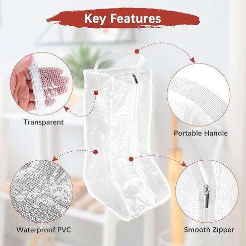 أكياس تخزين التمهيد [4pcs] - أكياس الحذاء القصير القامة من البلاستيك القصير أكياس واضحة مع مقبض للسفر والاستخدام اليومي - [أبيض] أكياس التمهيد مقاومة للماء وأغبار لأحذية رعاة البقر in Kuwait