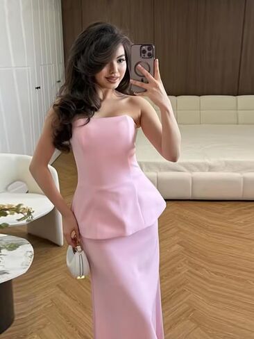 RYANTH Strapless Satin Bridesmaid Dresses for Women 2 Pieces Mermaid Prom Dresses 2025 Bodycon Long Formal Evening Gown in Saudi Arabia
