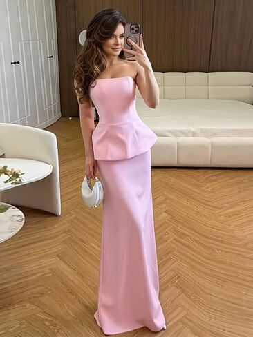 RYANTH Strapless Satin Bridesmaid Dresses for Women 2 Pieces Mermaid Prom Dresses 2025 Bodycon Long Formal Evening Gown in Saudi Arabia