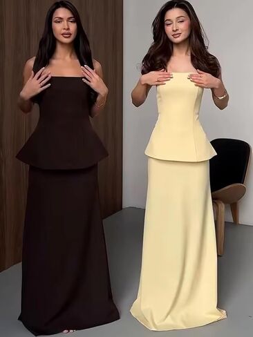 RYANTH Strapless Satin Bridesmaid Dresses for Women 2 Pieces Mermaid Prom Dresses 2025 Bodycon Long Formal Evening Gown in Saudi Arabia