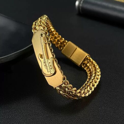 18K Pure Gold Mesh Bracelet, Miami Cuban Bracelet, Guitar Love Bracelet, Valentine's Day/Birthday/Christmas gift box in Saudi Arabia