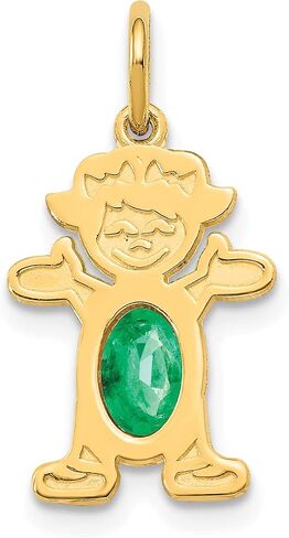 14K Yellow Gold Girl 6x4 Oval Genuine Emerald-May (0.47 x 0.83 Inches) in Saudi Arabia