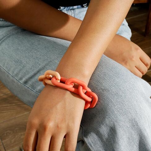CONRAN KREMIX Chunky Colourful Resin Chain Bracelet Acrylic Bracelet For Women Neon Plastic Rainbow Summer Surfer Jewelry in Saudi Arabia