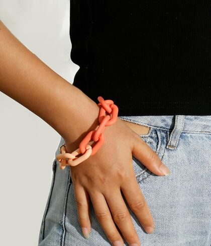CONRAN KREMIX Chunky Colourful Resin Chain Bracelet Acrylic Bracelet For Women Neon Plastic Rainbow Summer Surfer Jewelry in Saudi Arabia