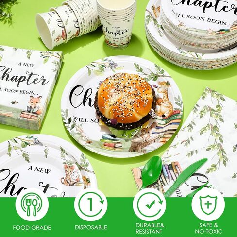 Dandat 350 Pcs Baby Shower Plates Set Baby Shower Party Supplies Serves 50 Tableware Sets Include Plates Napkin Cup Forks Knives Spoons Disposable Dinnerware for Boy Girl (Woodland) in Saudi Arabia
