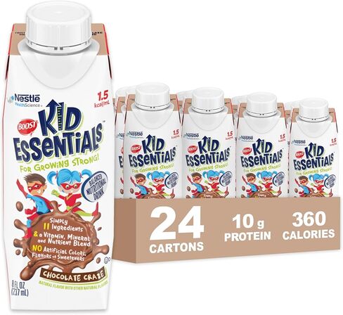 BOOST KID ESSENTIALS (1.5 kcal/mL) Chocolate Craze Nutritional Drink, 10g Protein, Vitamin C, D , B12, and Zinc, 8 Fl Oz (Pack of 24) in Saudi Arabia