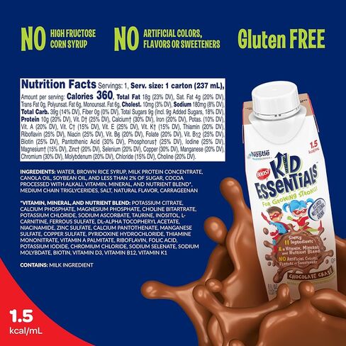 BOOST KID ESSENTIALS (1.5 kcal/mL) Chocolate Craze Nutritional Drink, 10g Protein, Vitamin C, D , B12, and Zinc, 8 Fl Oz (Pack of 24) in Saudi Arabia