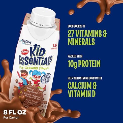 BOOST KID ESSENTIALS (1.5 kcal/mL) Chocolate Craze Nutritional Drink, 10g Protein, Vitamin C, D , B12, and Zinc, 8 Fl Oz (Pack of 24) in Saudi Arabia