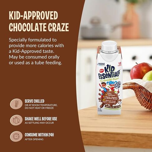 BOOST KID ESSENTIALS (1.5 kcal/mL) Chocolate Craze Nutritional Drink, 10g Protein, Vitamin C, D , B12, and Zinc, 8 Fl Oz (Pack of 24) in Saudi Arabia