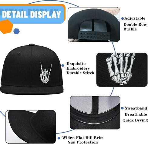 Flat Bill Hats for Men Embroidery Mens Snapback Hats Flat Brim Snap Back Skeleton Skull Hat in Saudi Arabia