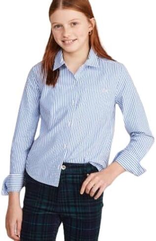 vineyard vines Girls' Poplin Button Down Striped Top, Hull Blue, 14 in Saudi Arabia