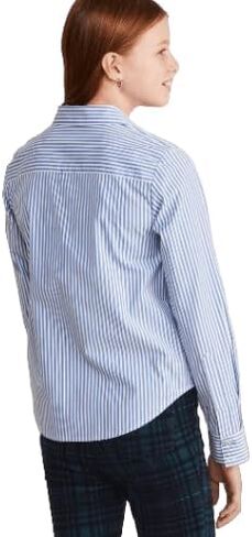 vineyard vines Girls' Poplin Button Down Striped Top, Hull Blue, 14 in Saudi Arabia