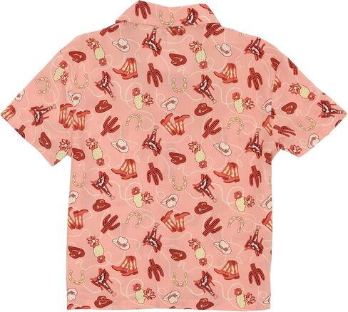 Wrangler Pink with Print Girls Western Print Camp Shirt 112359391 in Saudi Arabia