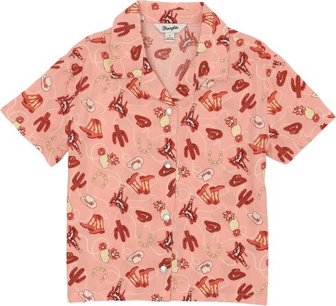 Wrangler Pink with Print Girls Western Print Camp Shirt 112359391 in Saudi Arabia